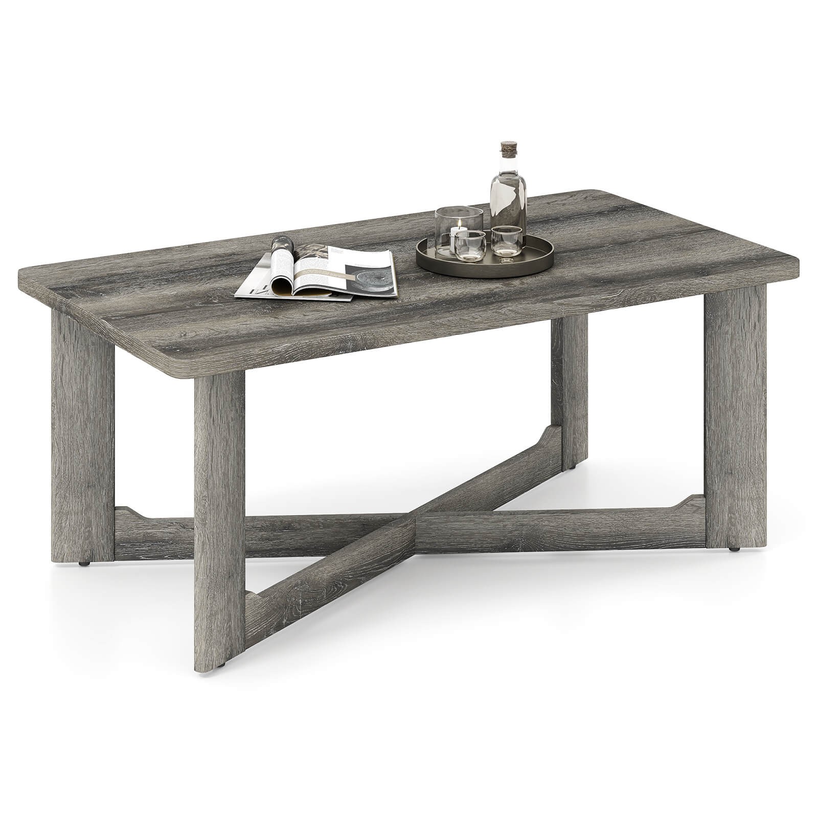 Rectangle Center Table with X-Shaped Base Farmhouse Rustic Living Room Table
