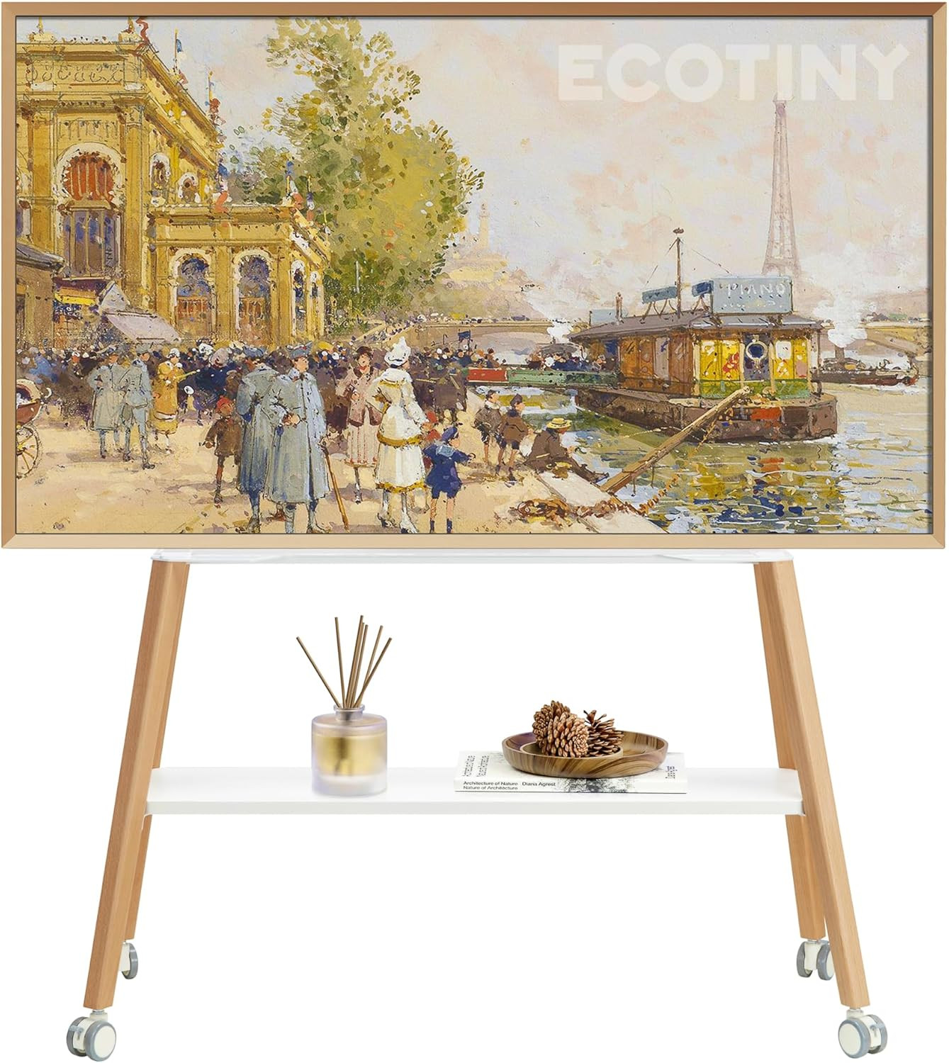 Rolling Easel TV Stand for 49–75 Inch Tvs, Mobile TV Cart with Lockable Wheels,