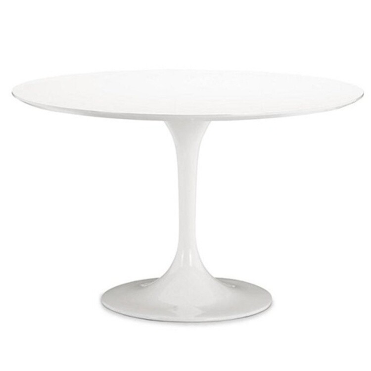 42″ Tulip Style Dining Table White Round Fiberglass Top – Cast Aluminum Base