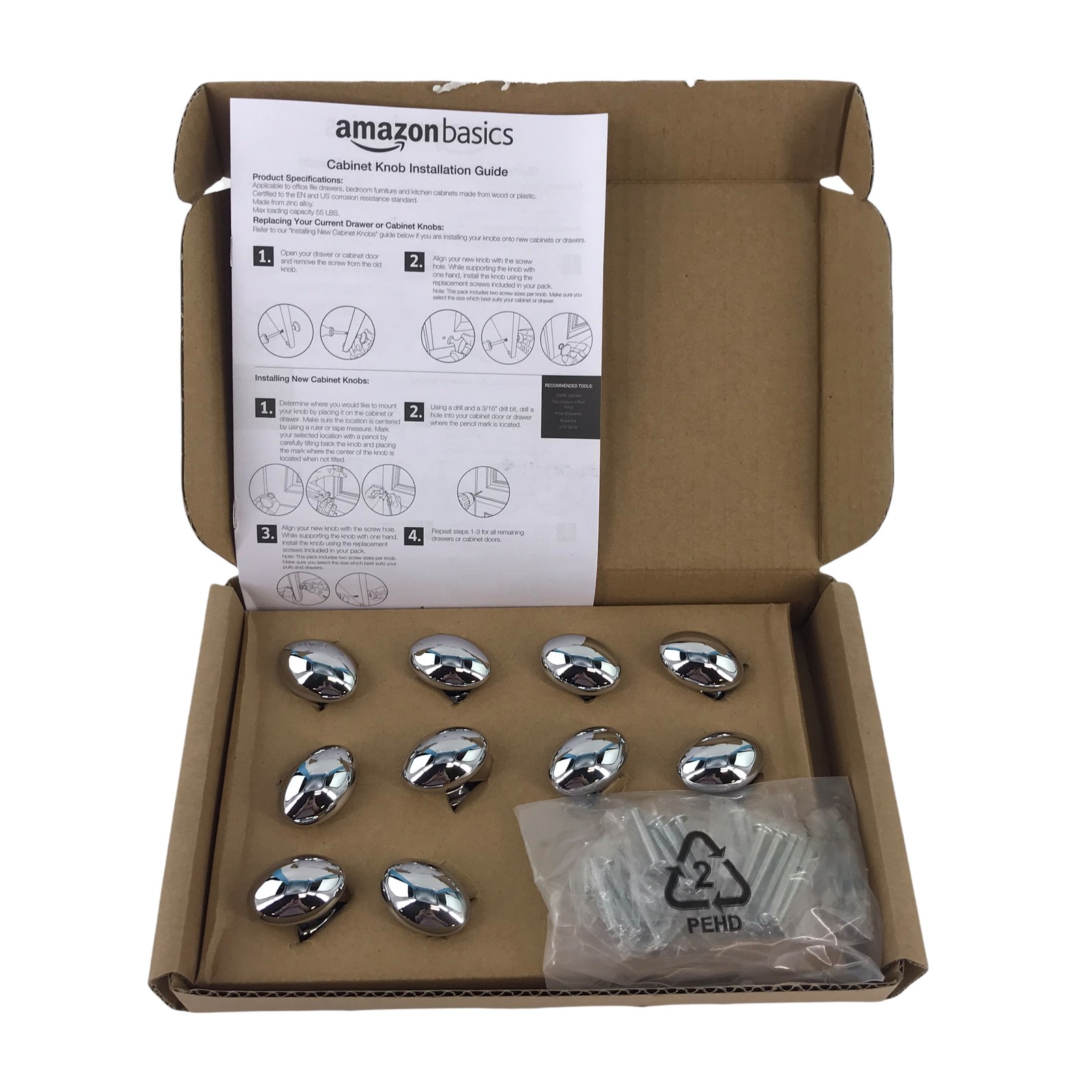 Amazonbasics 35mm Large Football Kitchen Cabinet Hardware Knob set of 10 #3632