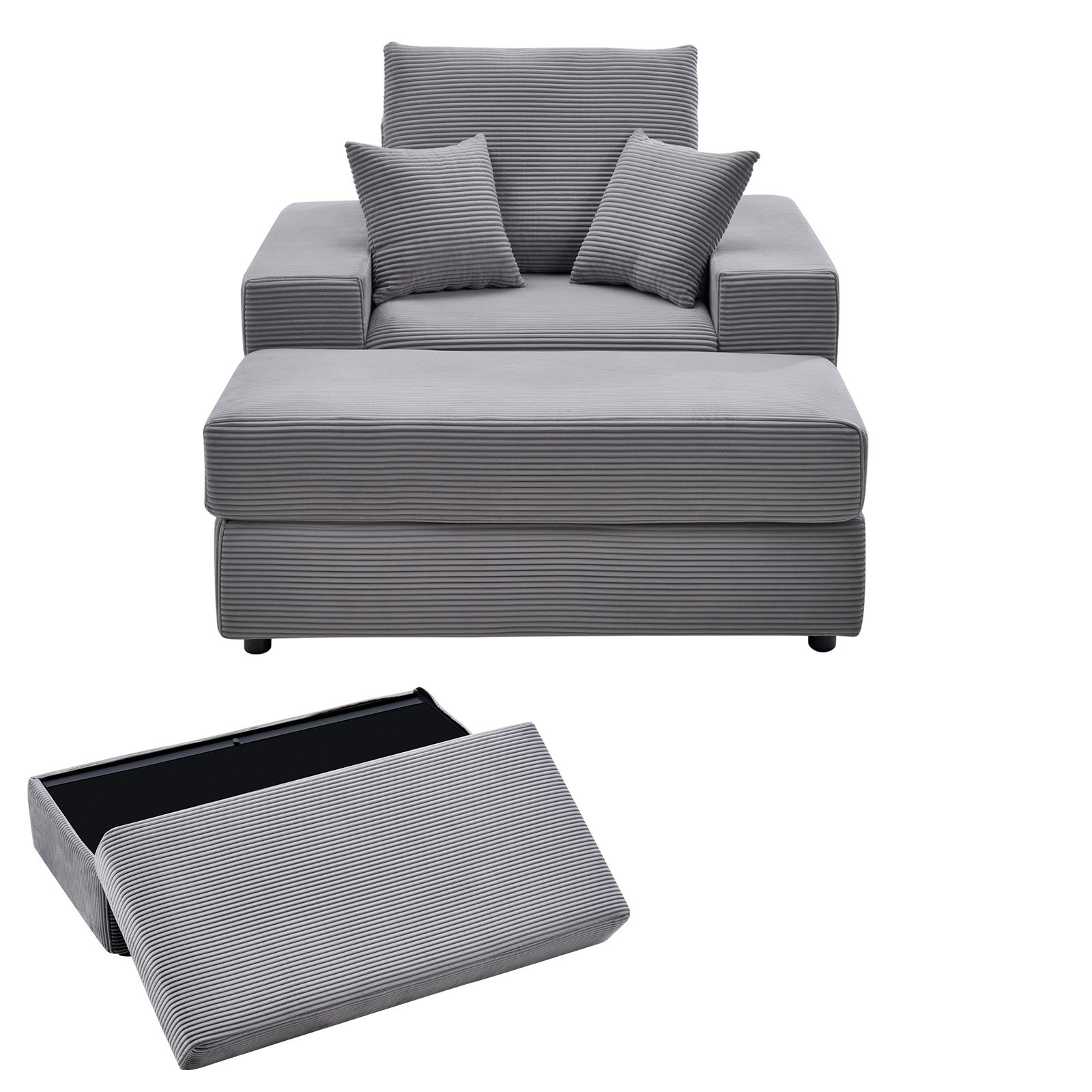Uimoso Chaise Lounge Chair 44 in Boneless Modular Chaise Lounge Indoor Grey