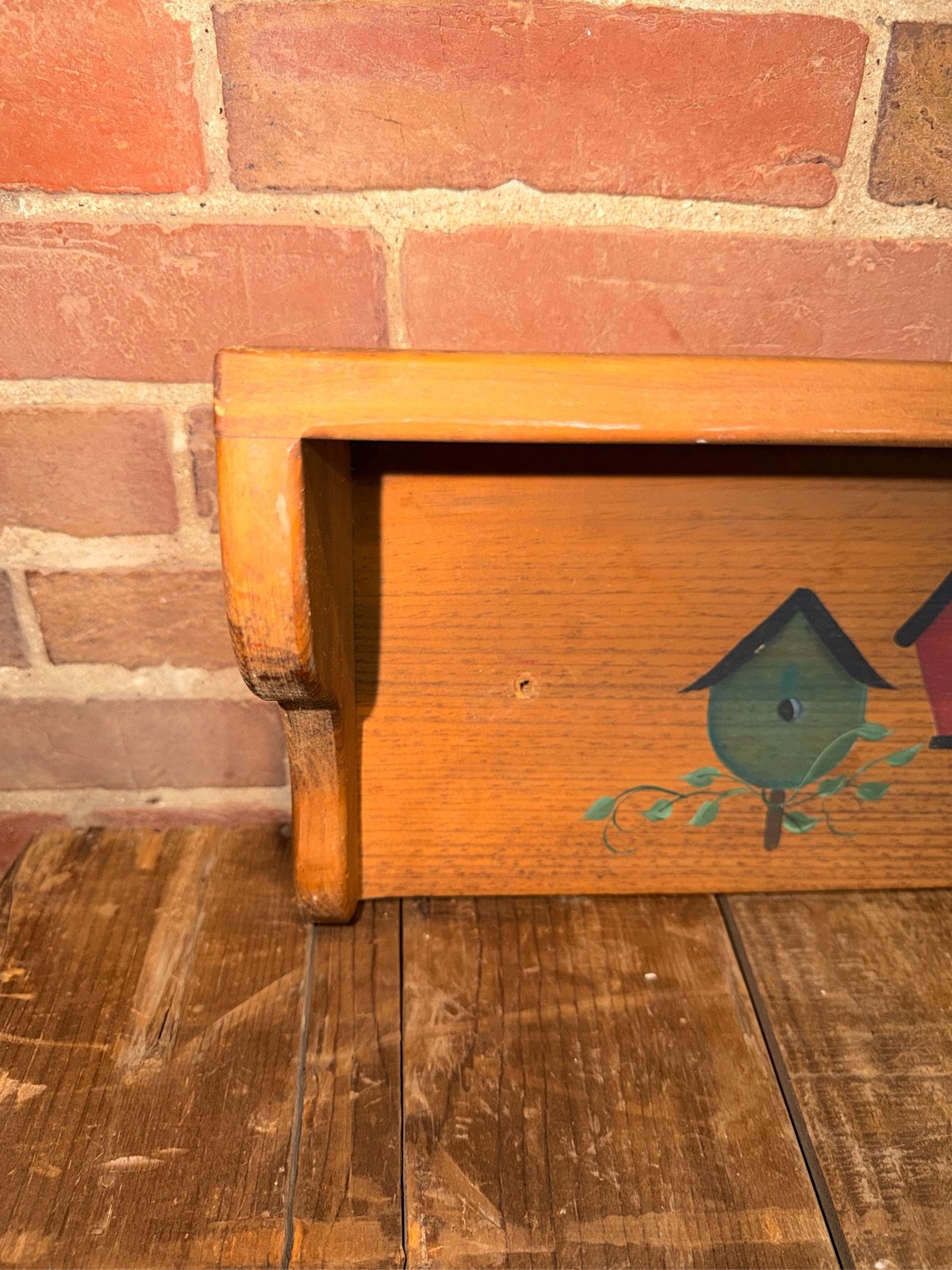 Vintage Wood Wall Shelf Hand Painted Birdhouse Country Farmhouse Decor Rustic