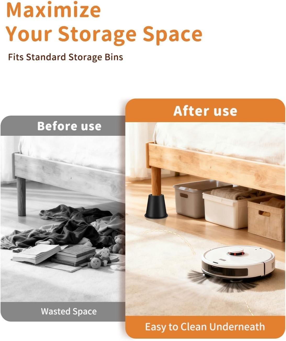 Space-Saving 7.8 Inch Bed Risers – Stable, Stackable & Durable Heavy-Duty Design