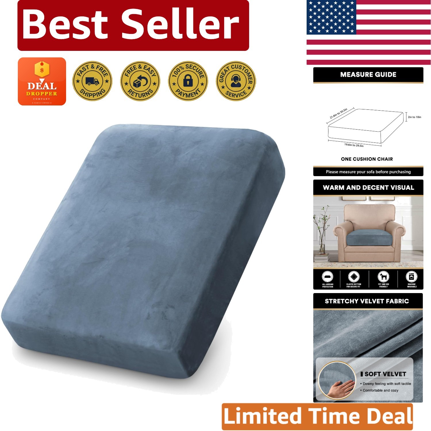 Soft and Stylish Velvet Couch Cushion Slipcover – Pet-Friendly & Stain Resistant