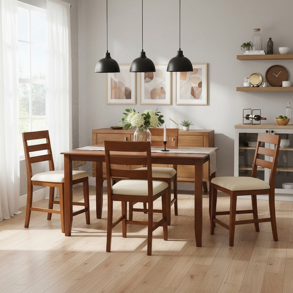 Counter Height Rectangular Table, Mahogany Finish, Sturdy Solid Wood, 30×48