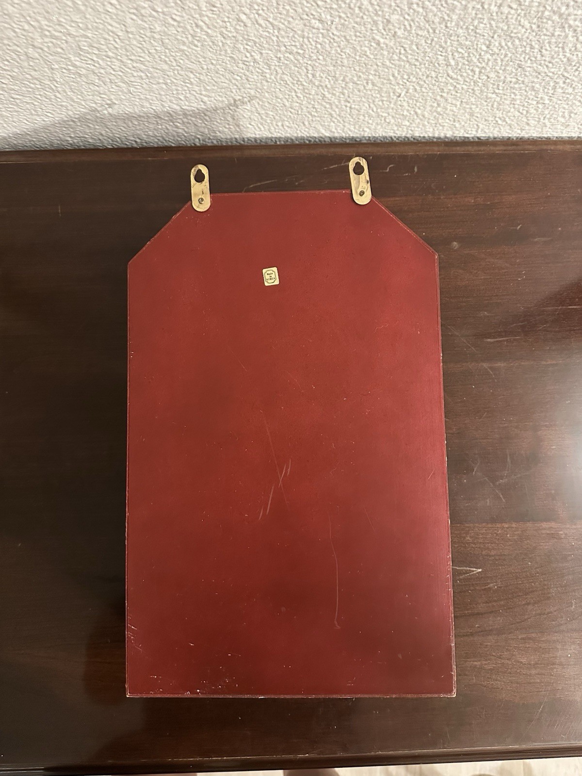 Wall Mounted Red Wood & Glass Display Cabinet 1 Glass Door 2 Shelves 14x9x3.5