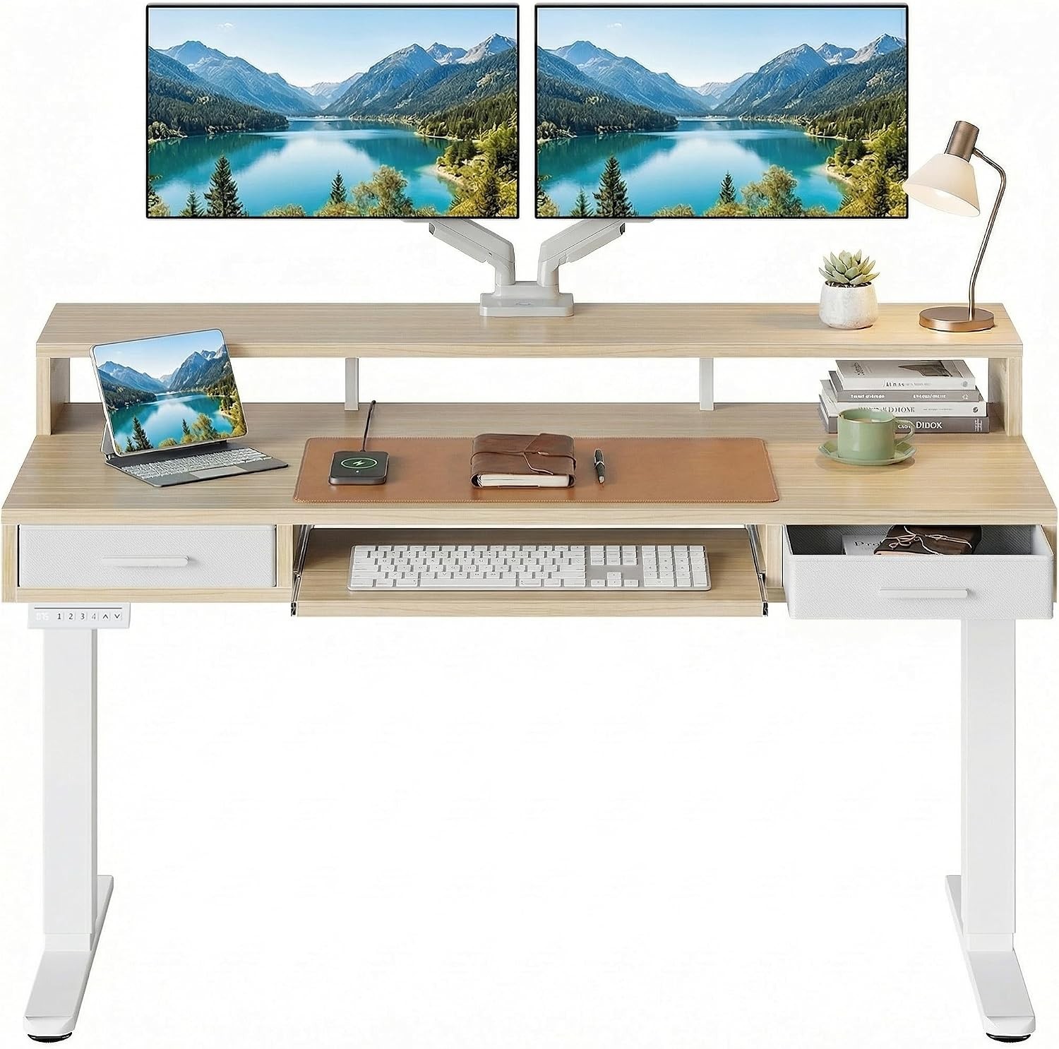55″ x 26″ Electric Standing Desk W/ 2 Drawers &24.4″ Large Keyboard Tray C-Clamp