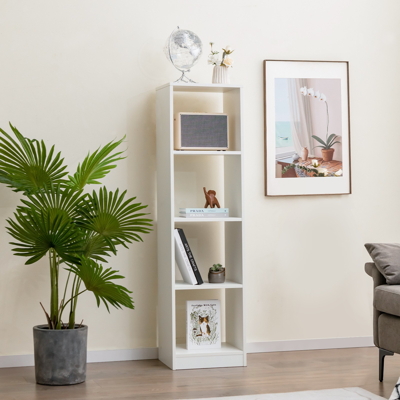 Topbuy 56�� Tall Bookcase, 4-Cube Bookshelf with 4 Anti-Tipping Kits Compact