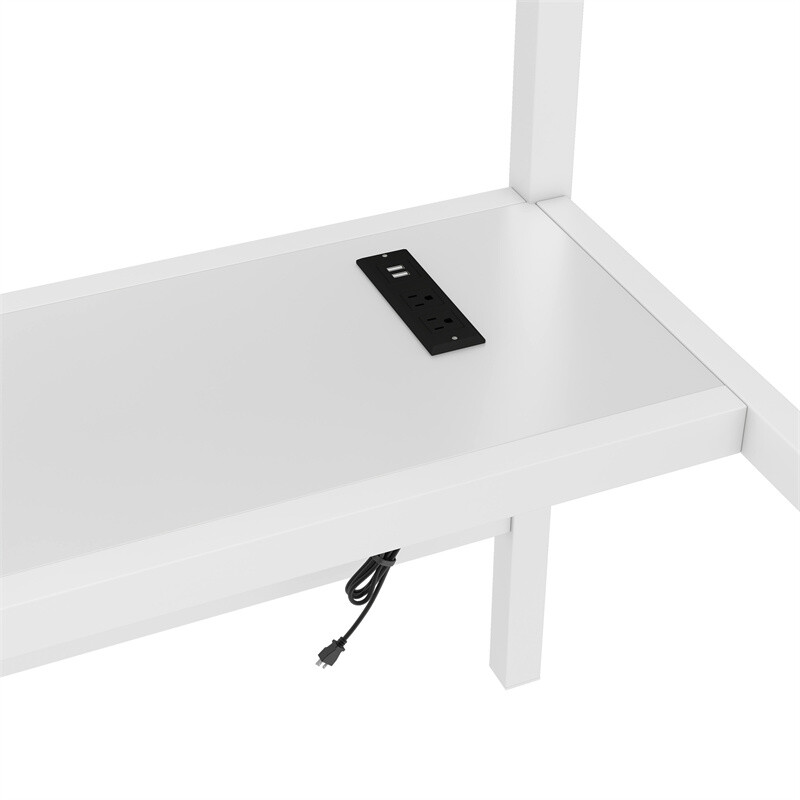 Metal Queen Size Loft Bed w/Power Outlet and LED Lighted Space-Saving Bed Frame