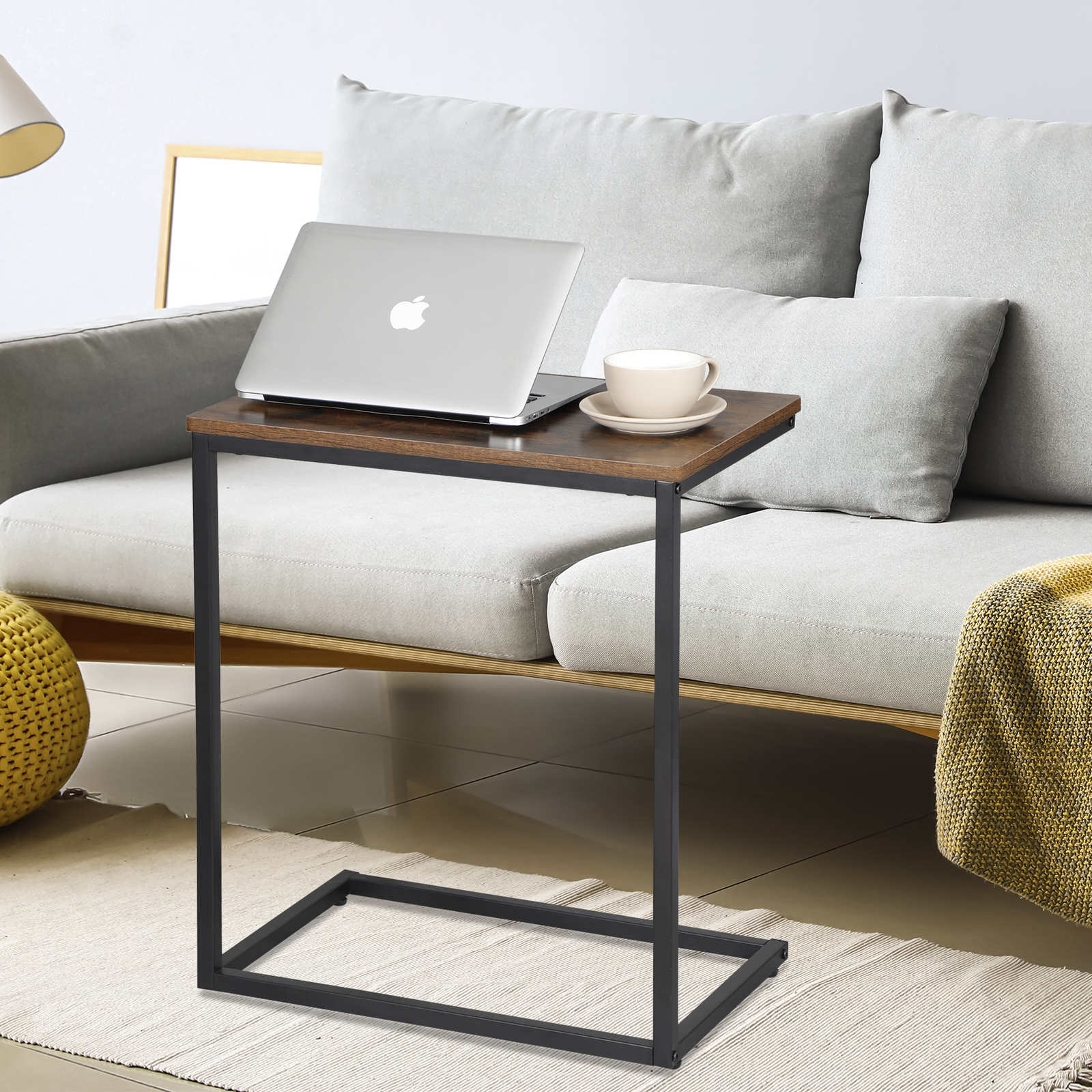 C Shaped End Table Side Table for Couch Bed Chair Living Room Bedroom Laptop