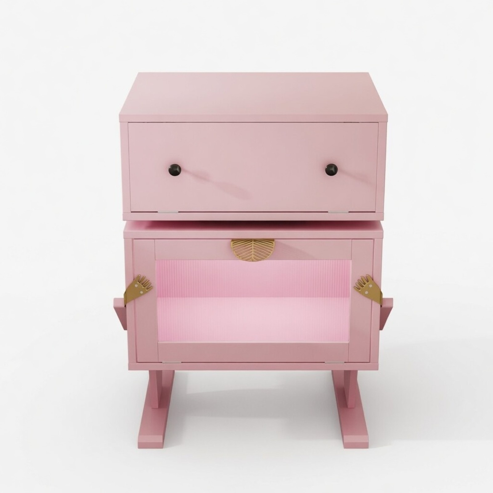 Pink Robot LED Nightstand with Rotating Drawer, 20.7″ Wide Modern End Table