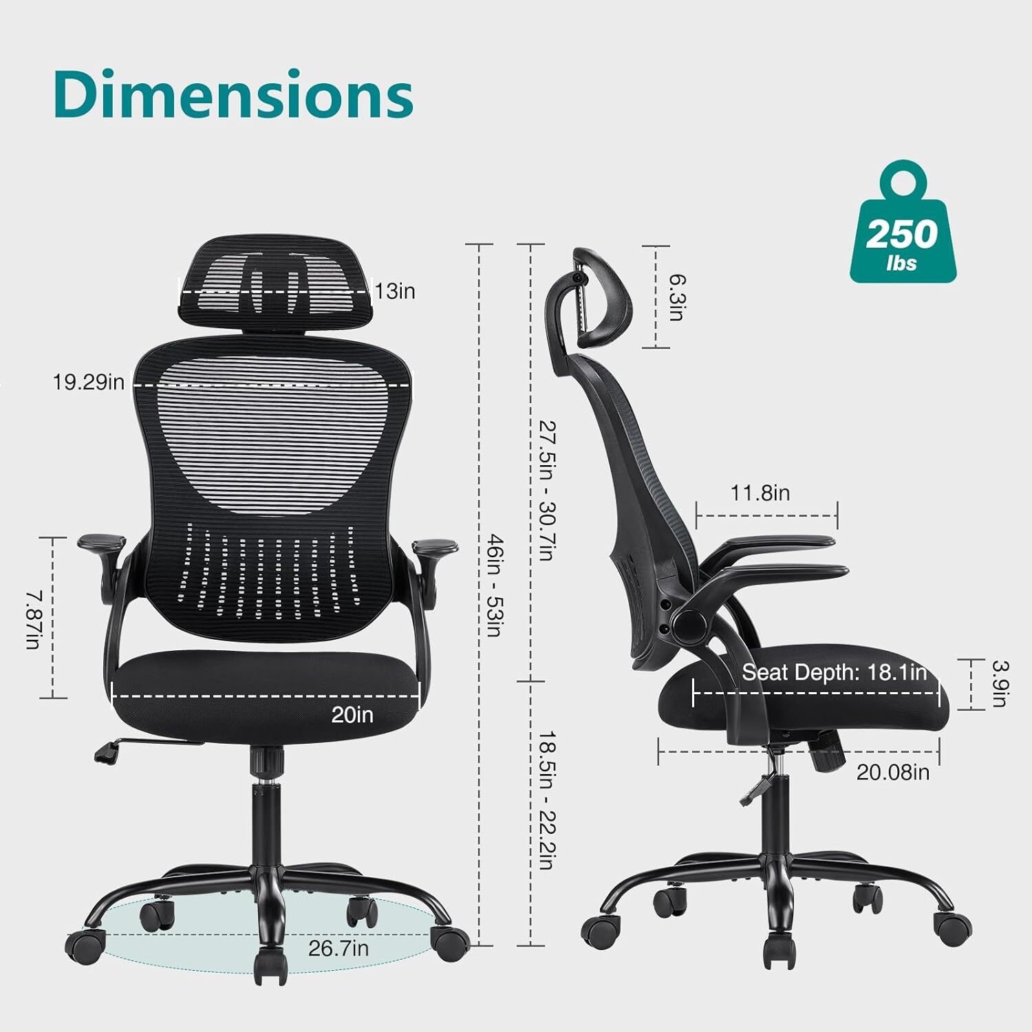 Ergonomic High-Back Mesh Office Chair. For Computer Desk. Rolling.
