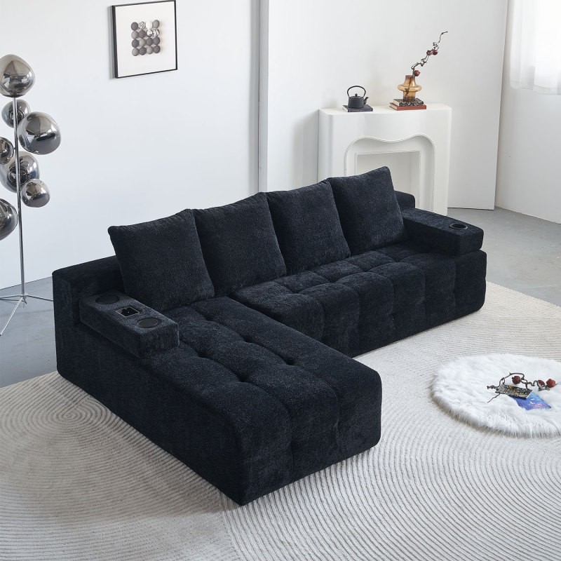 Modern Style L-Shaped Sectional Sofa with USB Ports Bluetooth Speaker 102