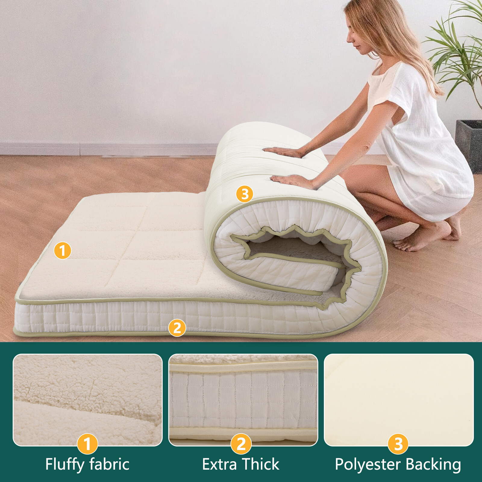 NAIZEA Japanese Floor Mattress Futon Mattress, Foldable Sherpa Fleece Mattress