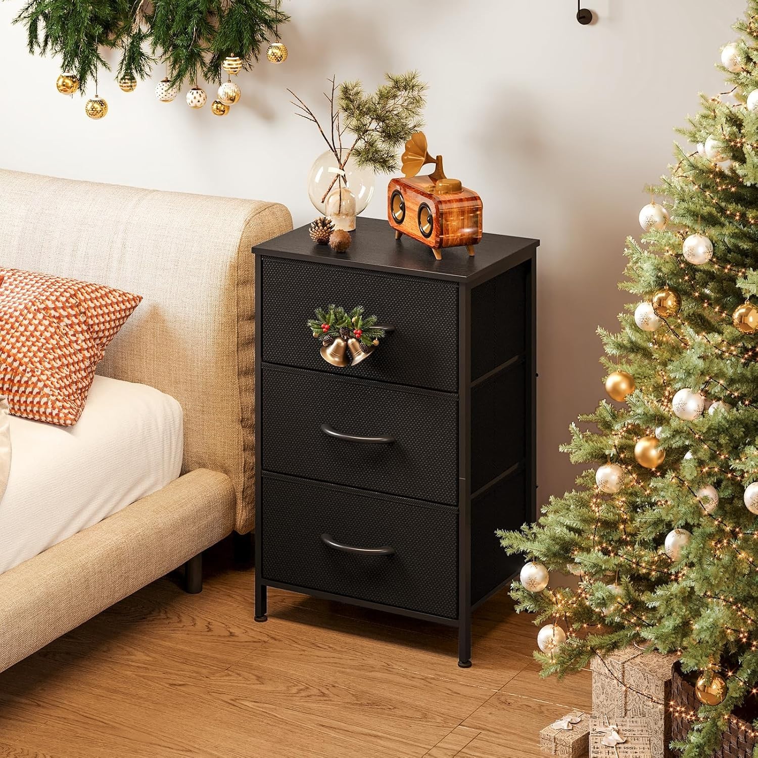 Small Dresser for Bedroom Nightstand with 3 Storage Drawers, Black | Chest of…