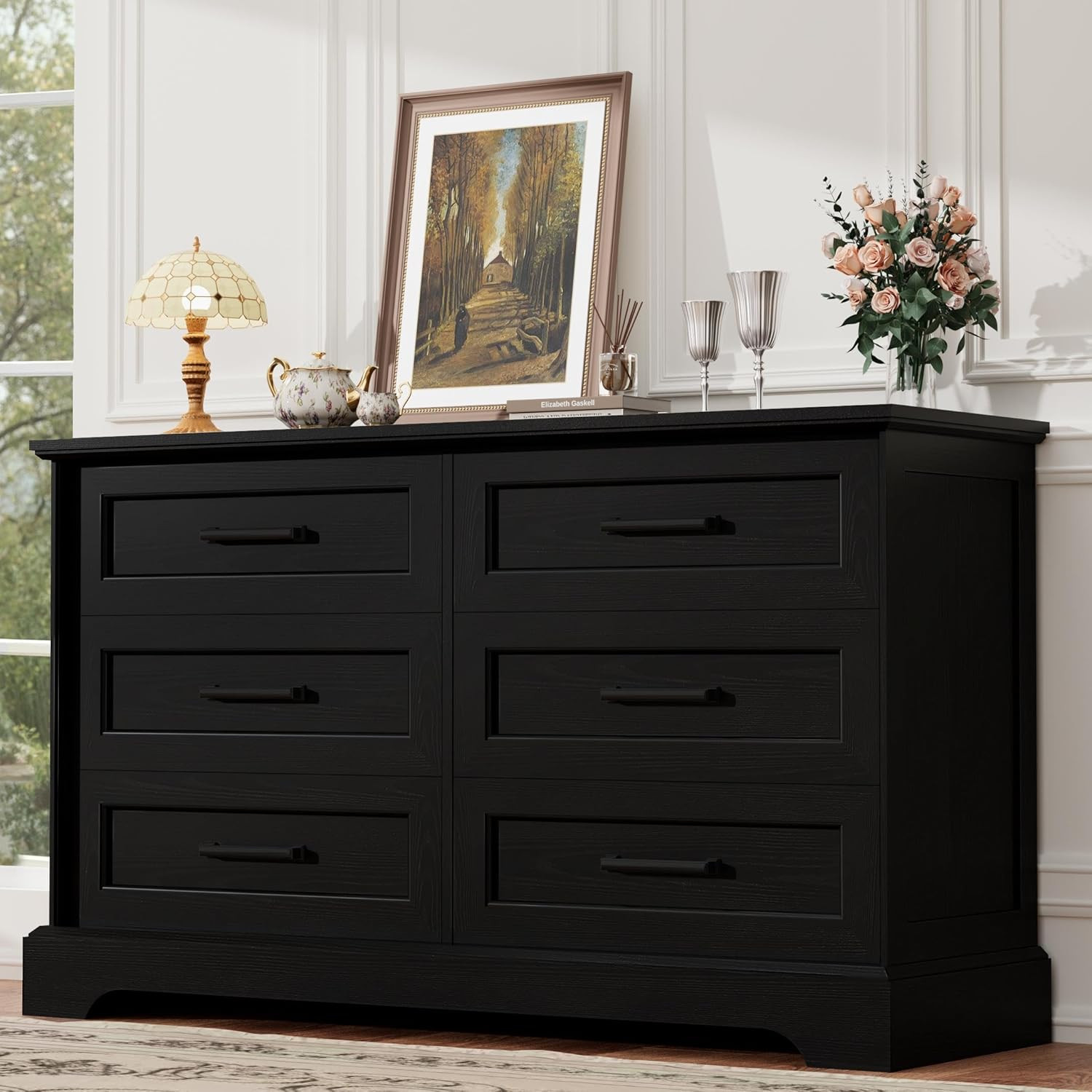 Farmhouse 6-Drawer Black Dresser for Bedroom – Stylish Storage Solution