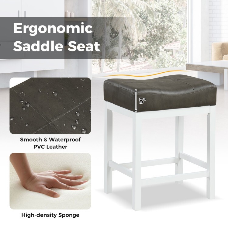 24.5″ Kitchen Stool Set Linen Fabric Saddle Stools Set of 2 With Cushioned Seat