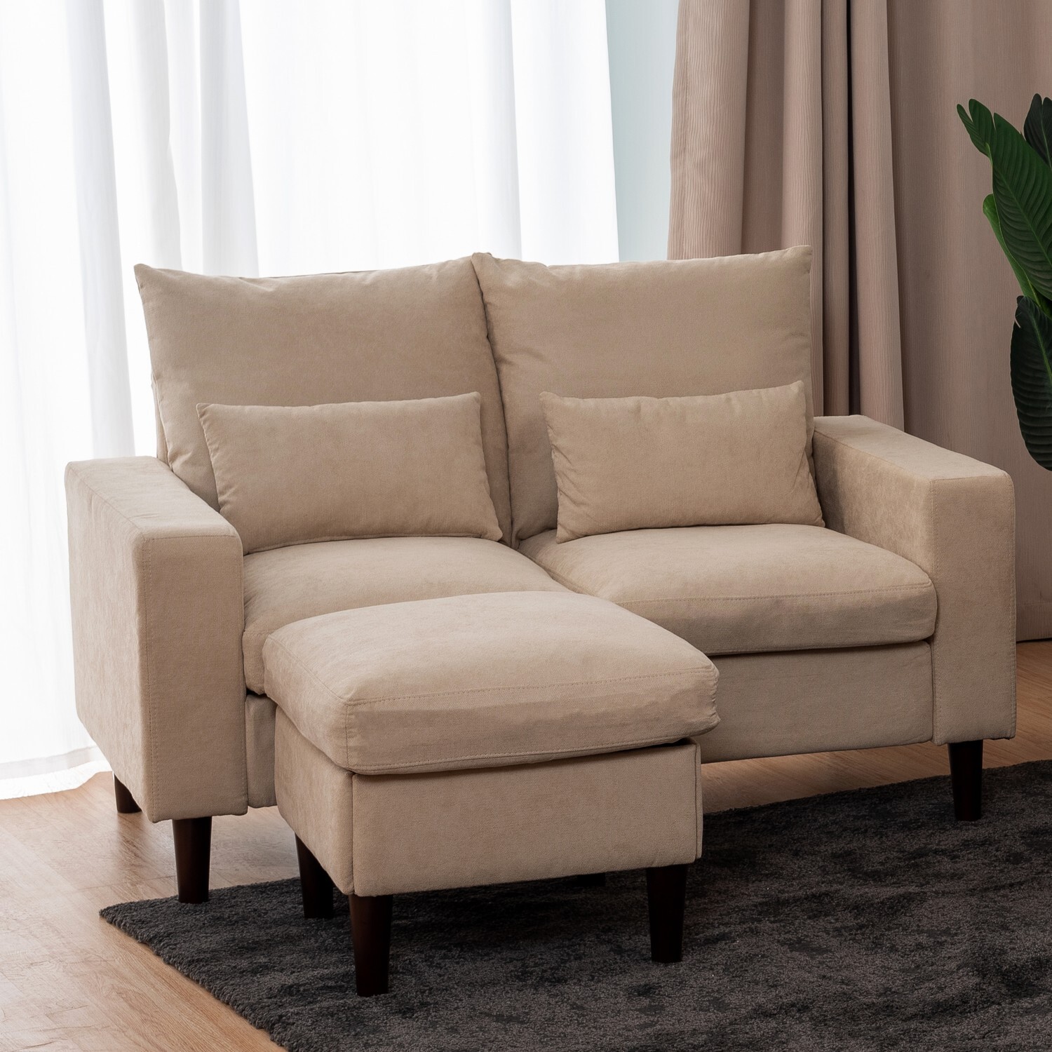 Modern 2 Seats Loveseat Sectional Sofa Couch w/ Ottoman for Bedroom Small Space