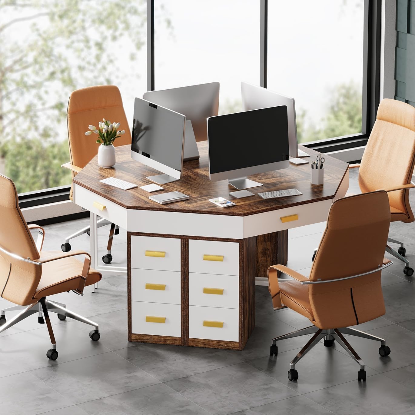 Modern Corner Desk Triangle Computer Desk PC Table w/ 3 Drawers for Home Office