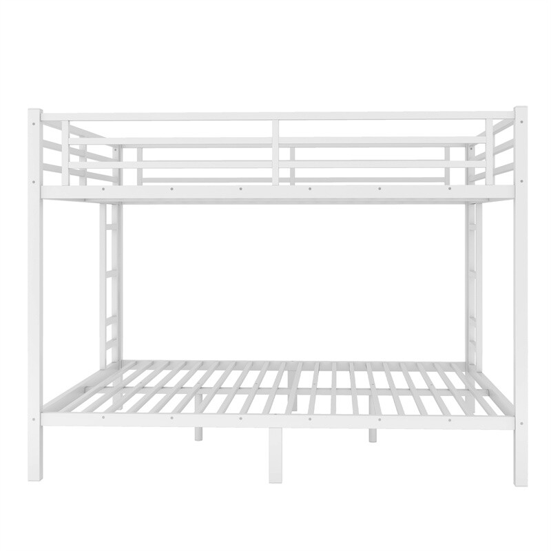 Metal Queen Over Queen Bunk Bed for Teen and Adults Space-Saving – White