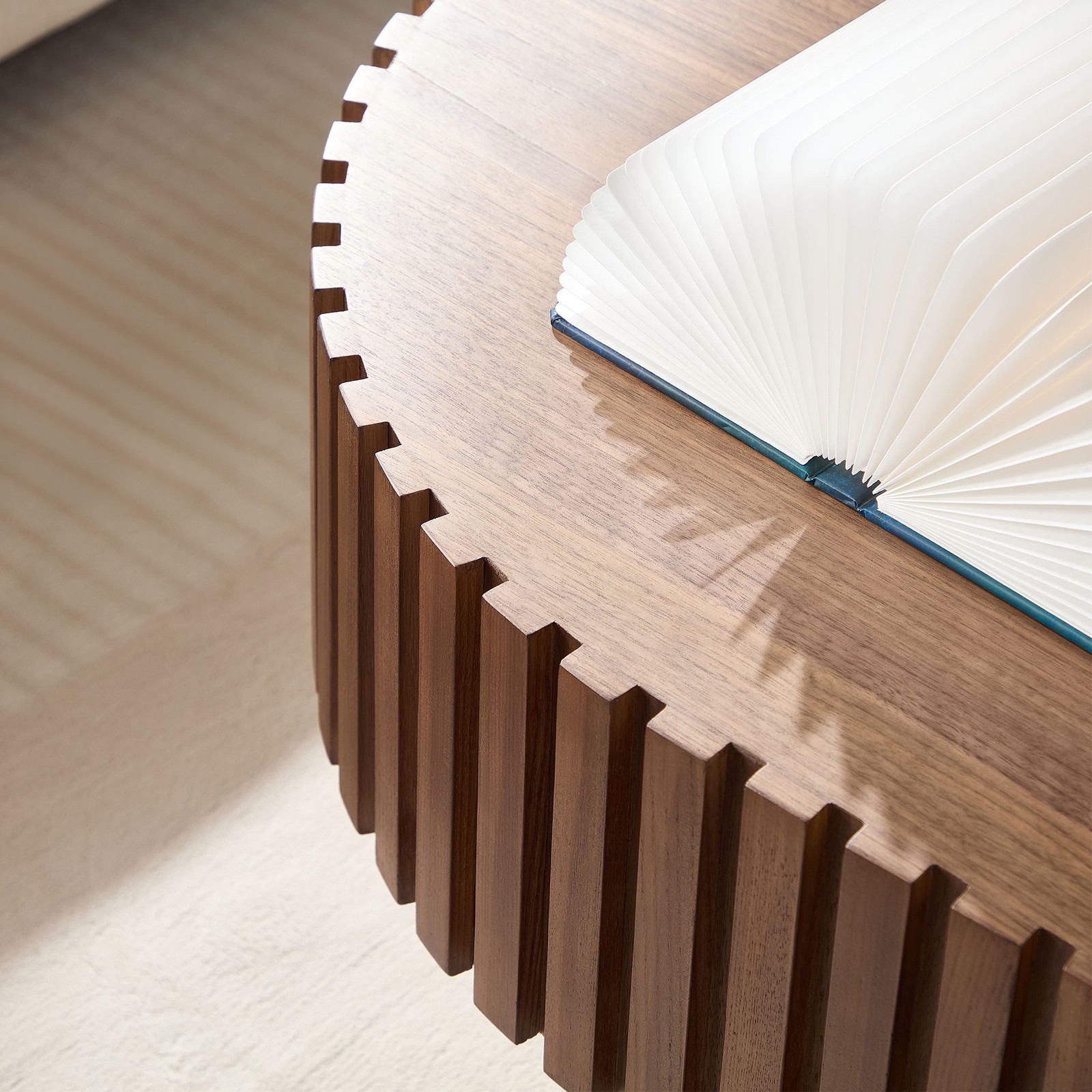 Modern multi-functional handcrafted oval wooden coffee table for the living room