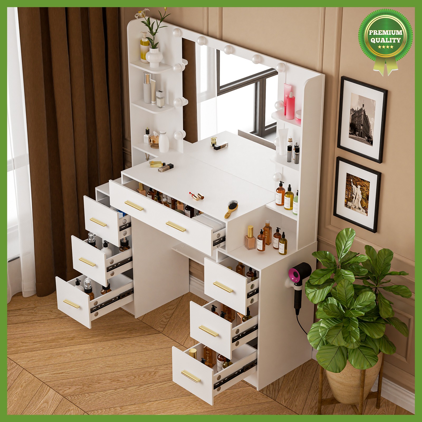 Vanity Desk Makeup Dressing Table With Mirror Elegant Warm White Vanity LED Bulb