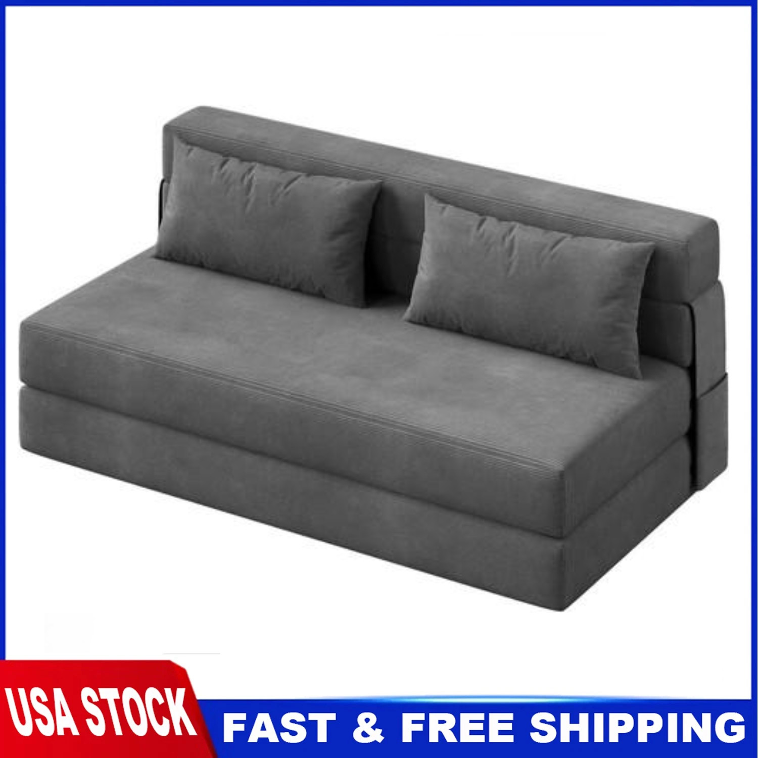 Queen Folding Sofa Bed, Convertible Sleeper Chair Bed Couches w/ Dual-Pillow