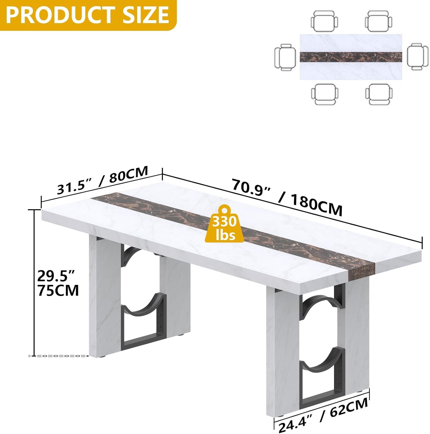 71 Inch Dining Table for 6-8 People, Large Rectangular Kitchen Table with