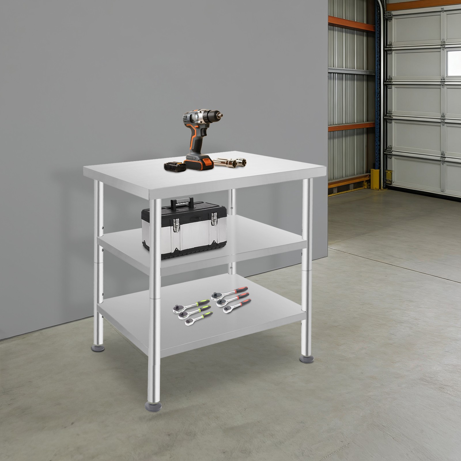 Rolling Work Table 3-Tier Moveable Table w/ Wheels Stainless Steel Utility Table