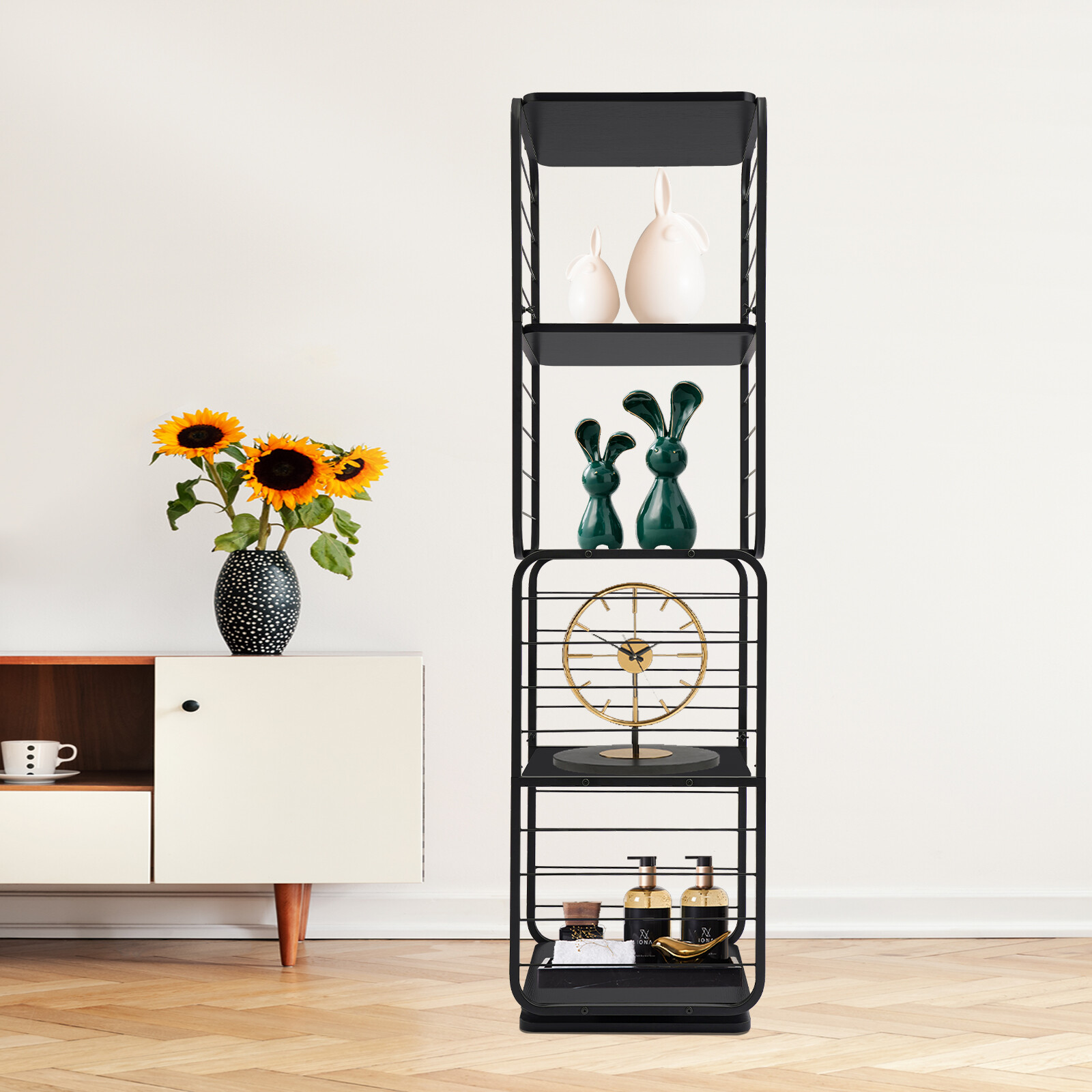 4 Tier Rotating Bookshelf 360?? Bookcase Black Square Shelf Display Rack NEW