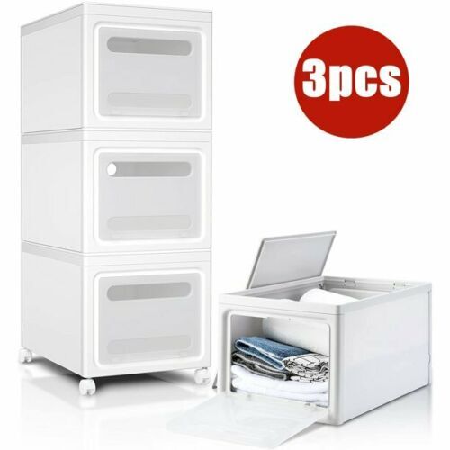 3Pcs 7.9 Gallon/ 30 Litre/ 31.59Qt Foldable Plastic Storage Containers w/ Wheels