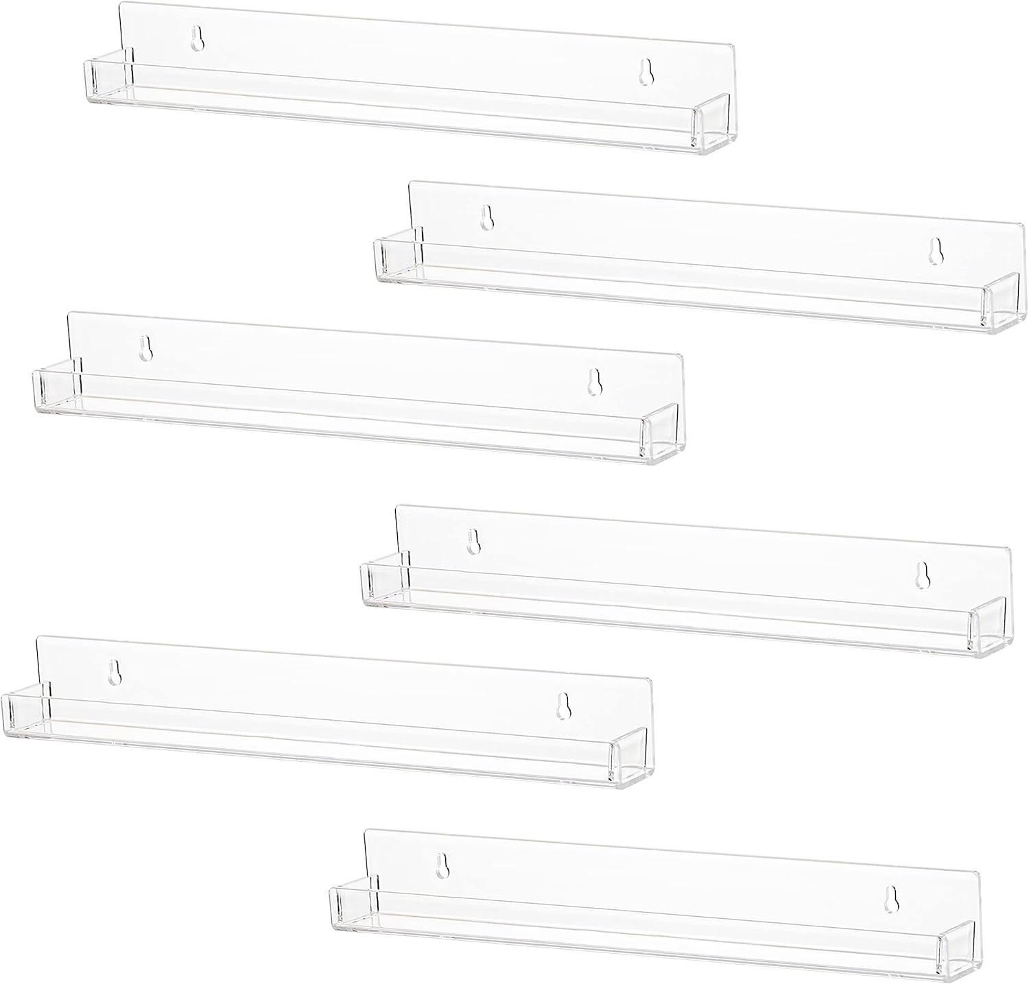 6 PCS Clear Acrylic Floating Shelves Book Shelf Display Ledge,5 MM Thick Wall Mo