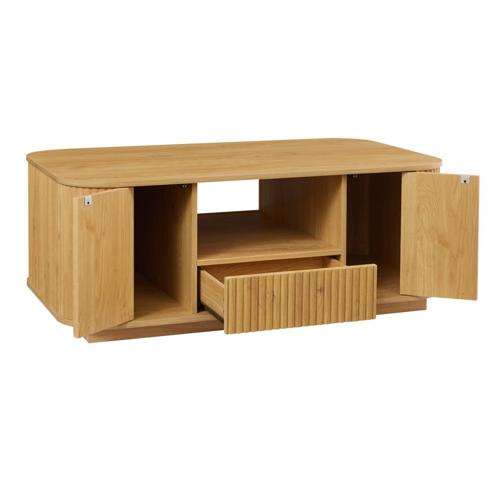 46.5″ Modern Oval Coffee Table with Drawers, Curved Contour, Natural