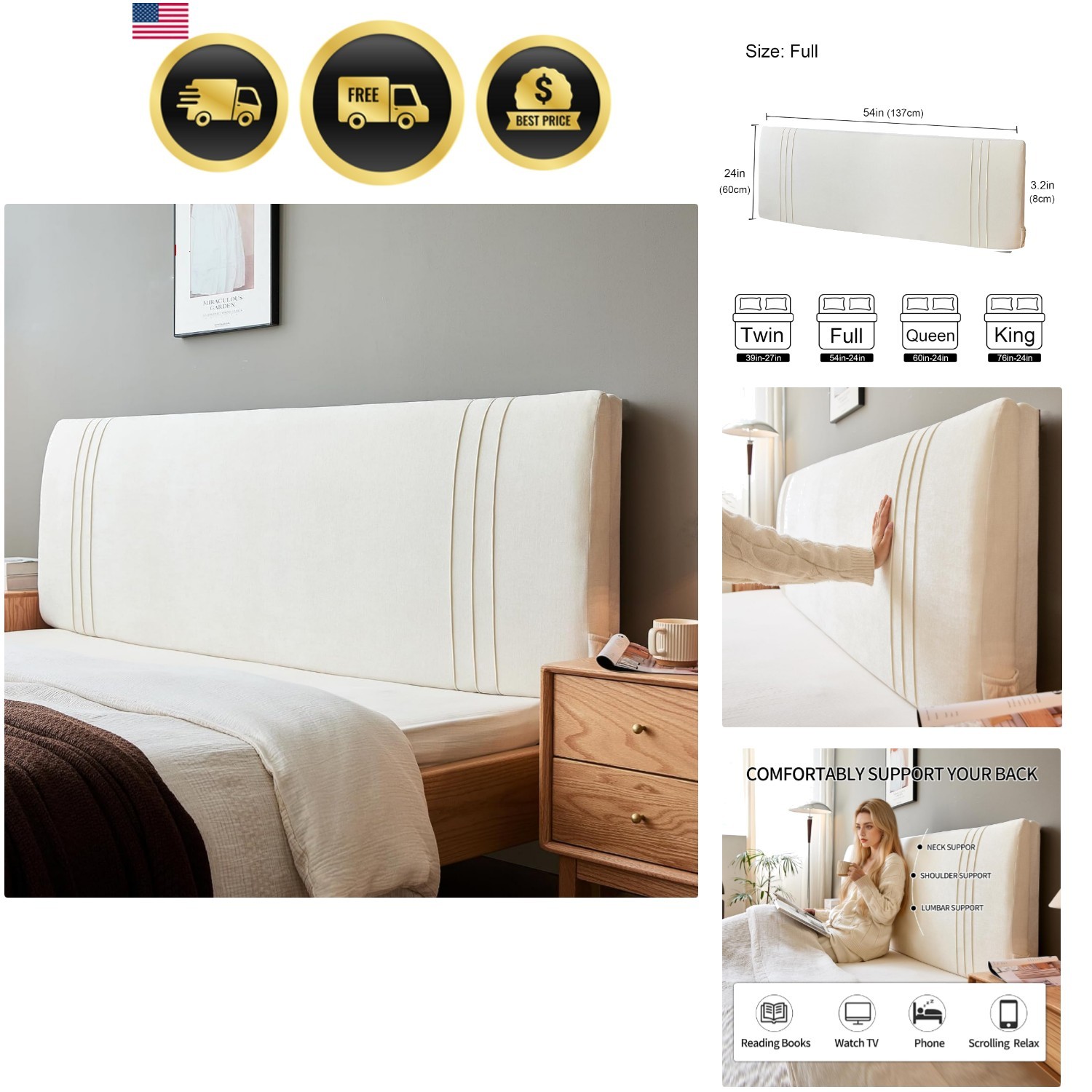 Queen Headboard Only Full Size Cover Upholstered Headboards, with Storage Poc…
