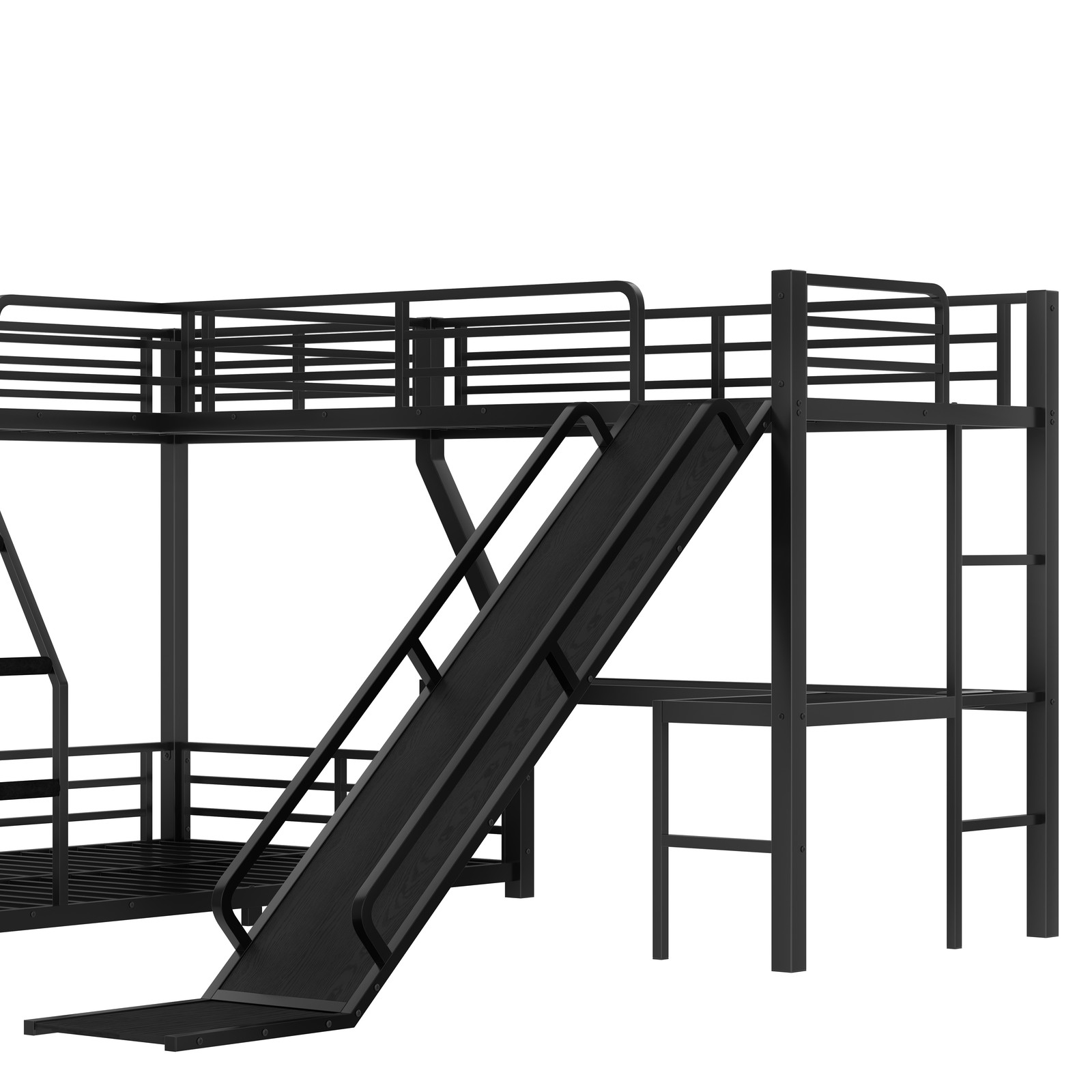 L-Shaped Metal Triple Bunk Bed Twin over Full Bunk Bed with Twin Size Loft Bed