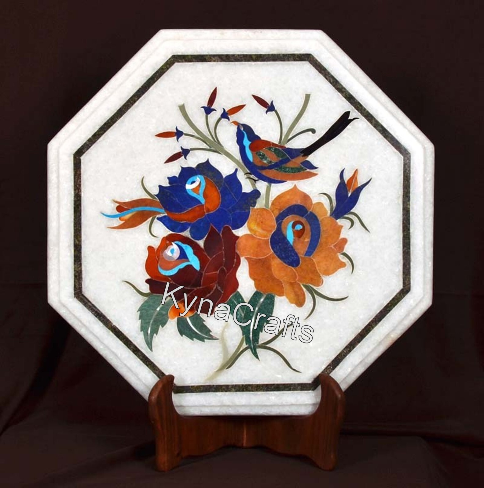 White Marble Coffee Table Top Semi Precious Stone Inlay Work Patio Corner Table