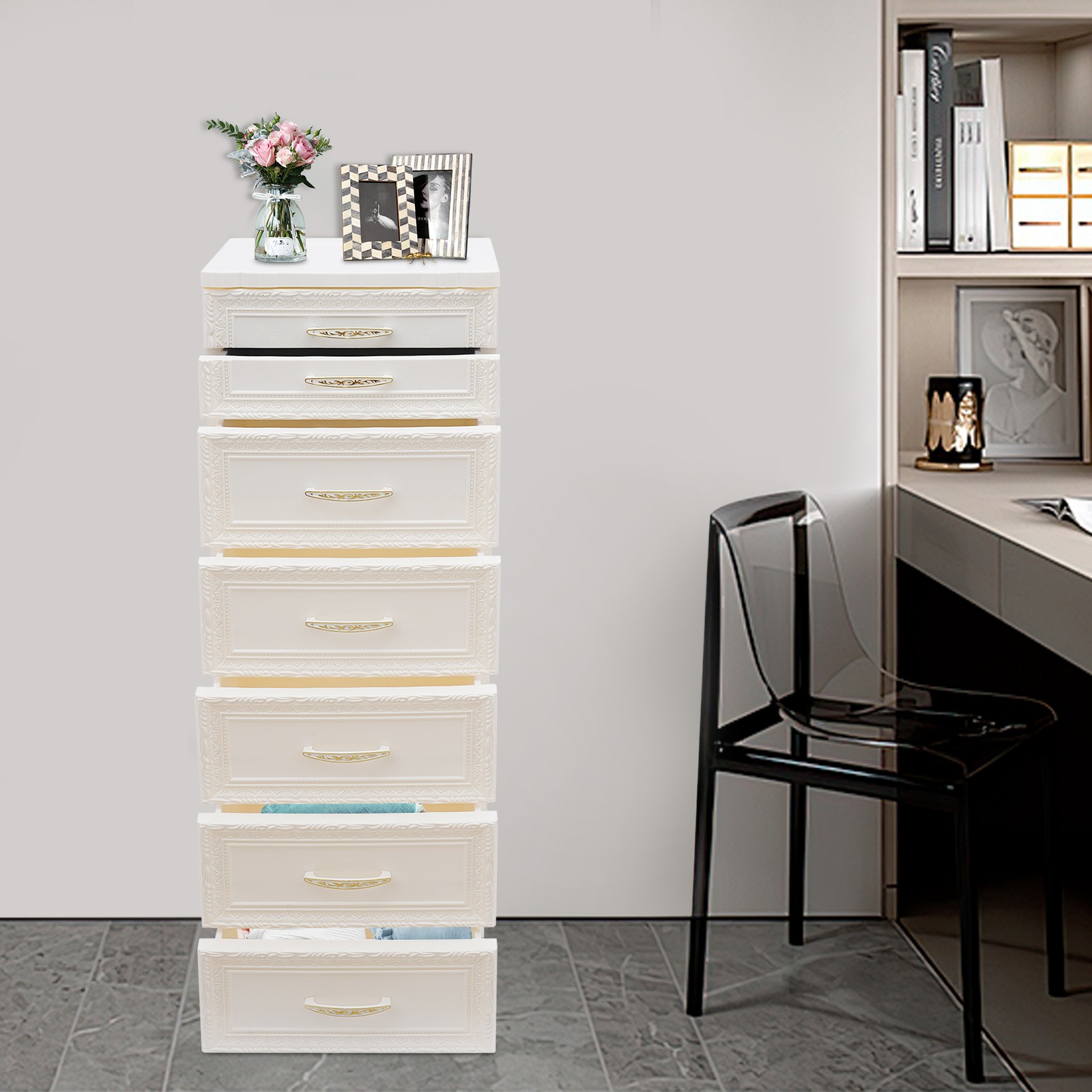 6-Tier Storage Cabinet, Rolling Storage Cabinet, Mobile PP Cabinet with Drawer~