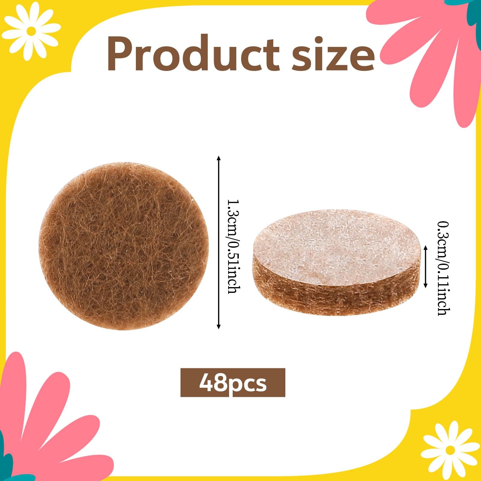 48 Pcs 1/2 Inch Felt Pads for Chair Legs Brown diameter 0.5 inches,