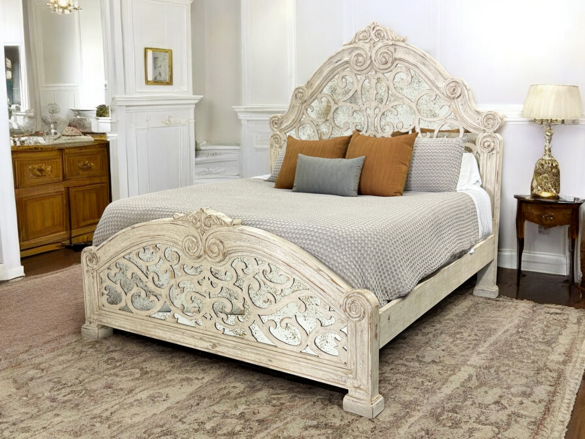ALBA BED 82″ Tall VINTAGE WHITE | Juliette Collection | Handmade in Peru