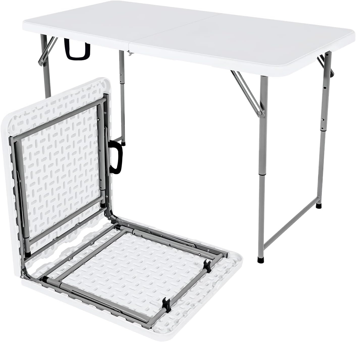 4FT Adjustable Heavy Duty Folding Table – Portable White Table for Camping & Par