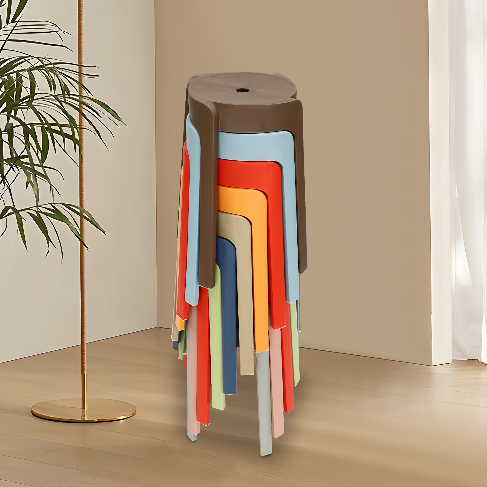 Plastic Stool Counter Kitchen Stools 18” Set of 4 Backless Stackable Bar Stools