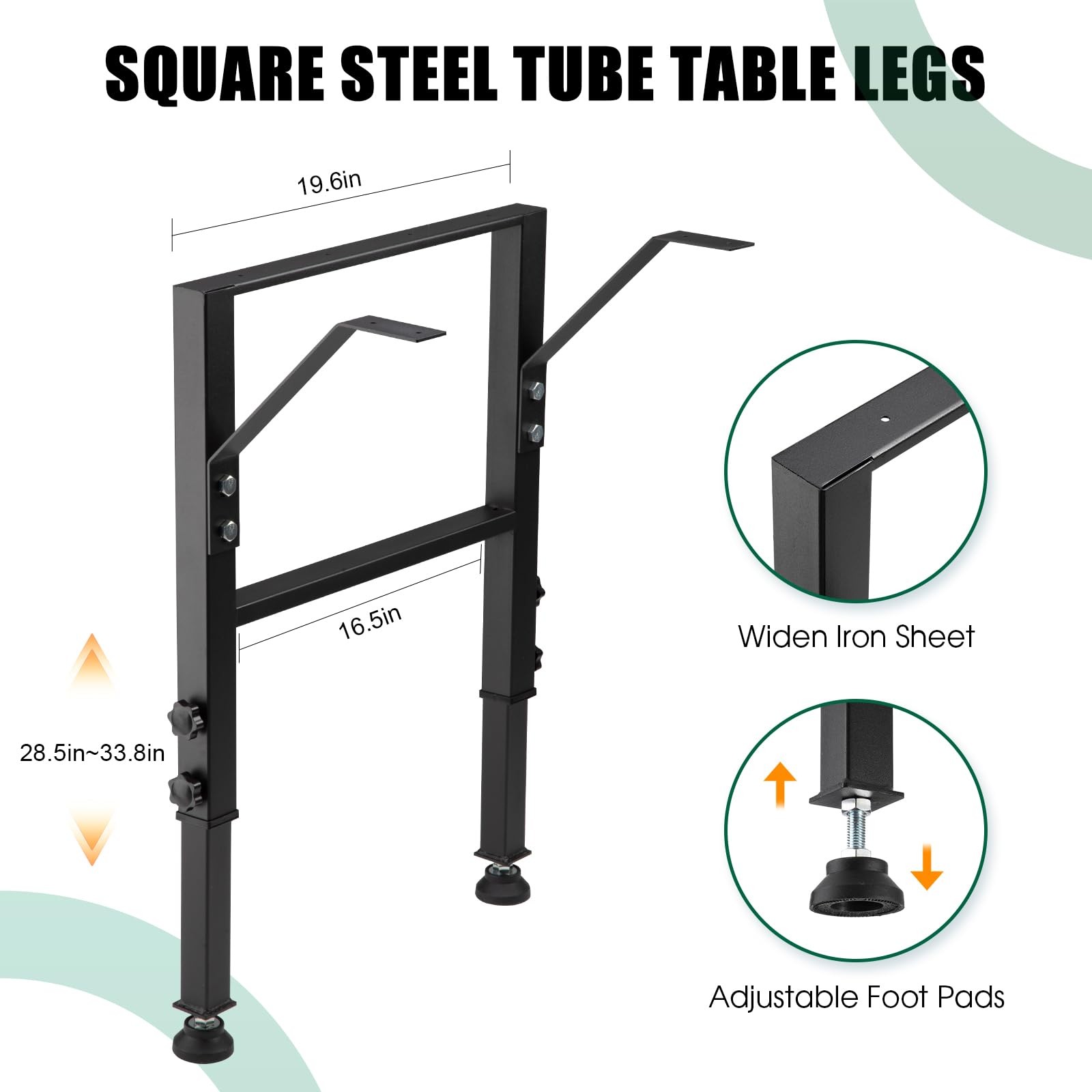 19.6-Inch Depth Workbench Frame, Height Adjustable 28.5″ to 33.8″,Set of 4 Me