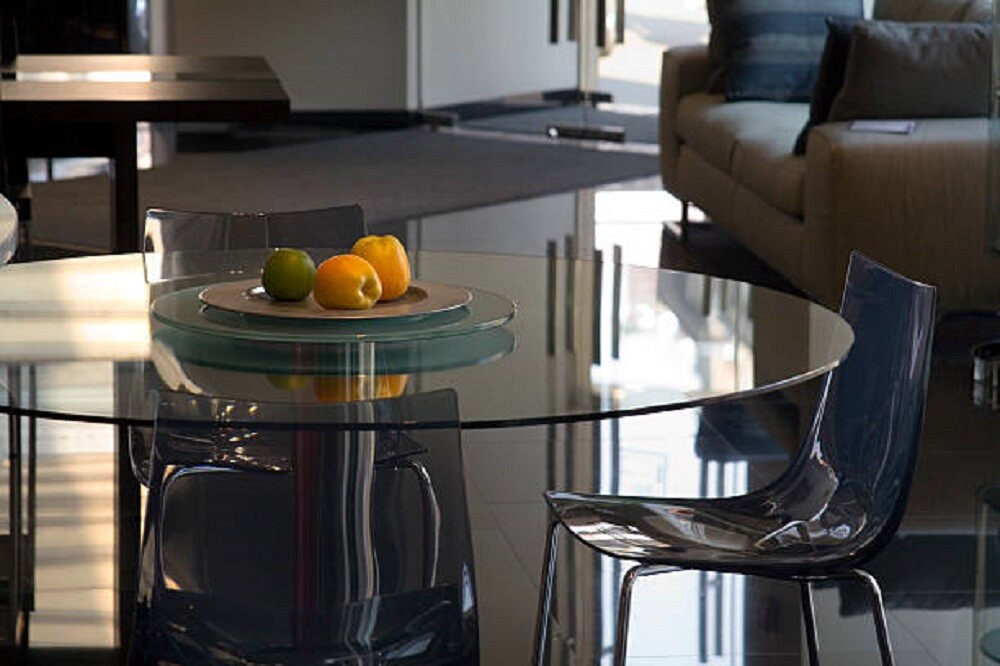 Round Glass Table Top 3/8 Inch Thick with Pencil Polish, Tempered Clear Glass