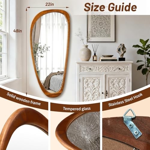 EOGOW Asymmetrical Mirror,48″ x 22″ Unique Irregular Mirror 48″L x 22″W Wooden