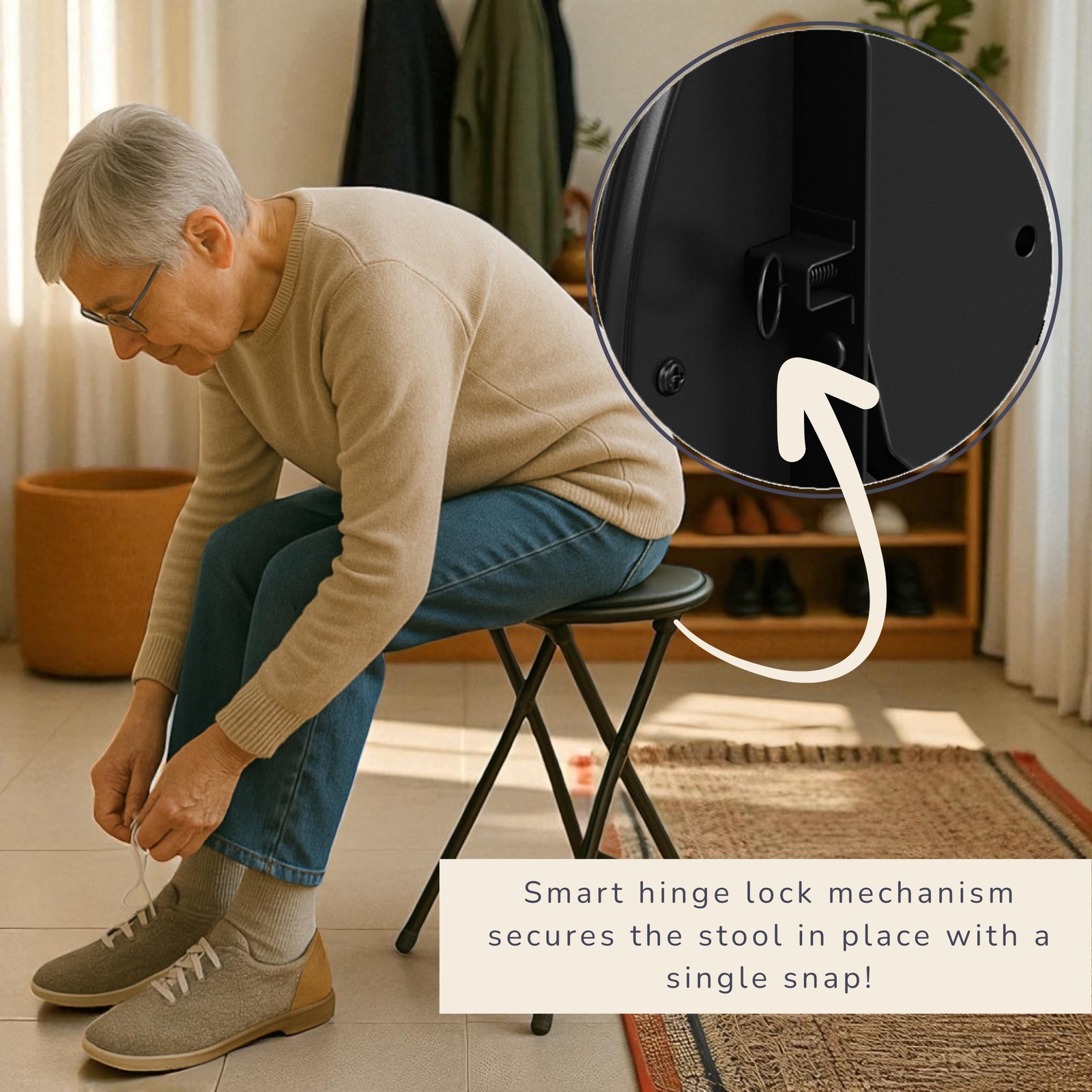 Folding Stool – Backless 24-Inch Stool with 225lb Capacity for Kitchen or Rec