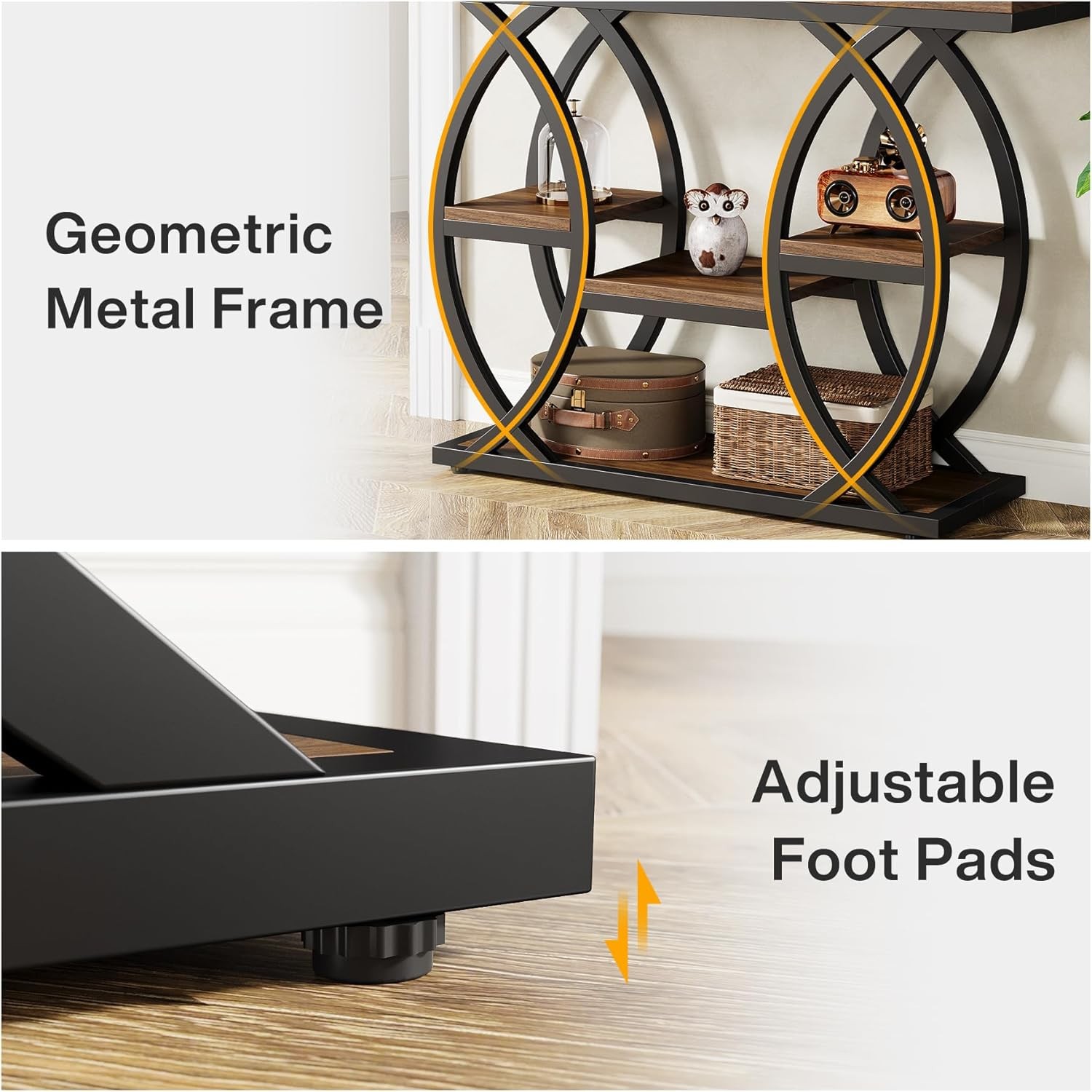 39.4″ Console Table, Industrial 4-Tier Entryway Sofa Table with Storage Shelves