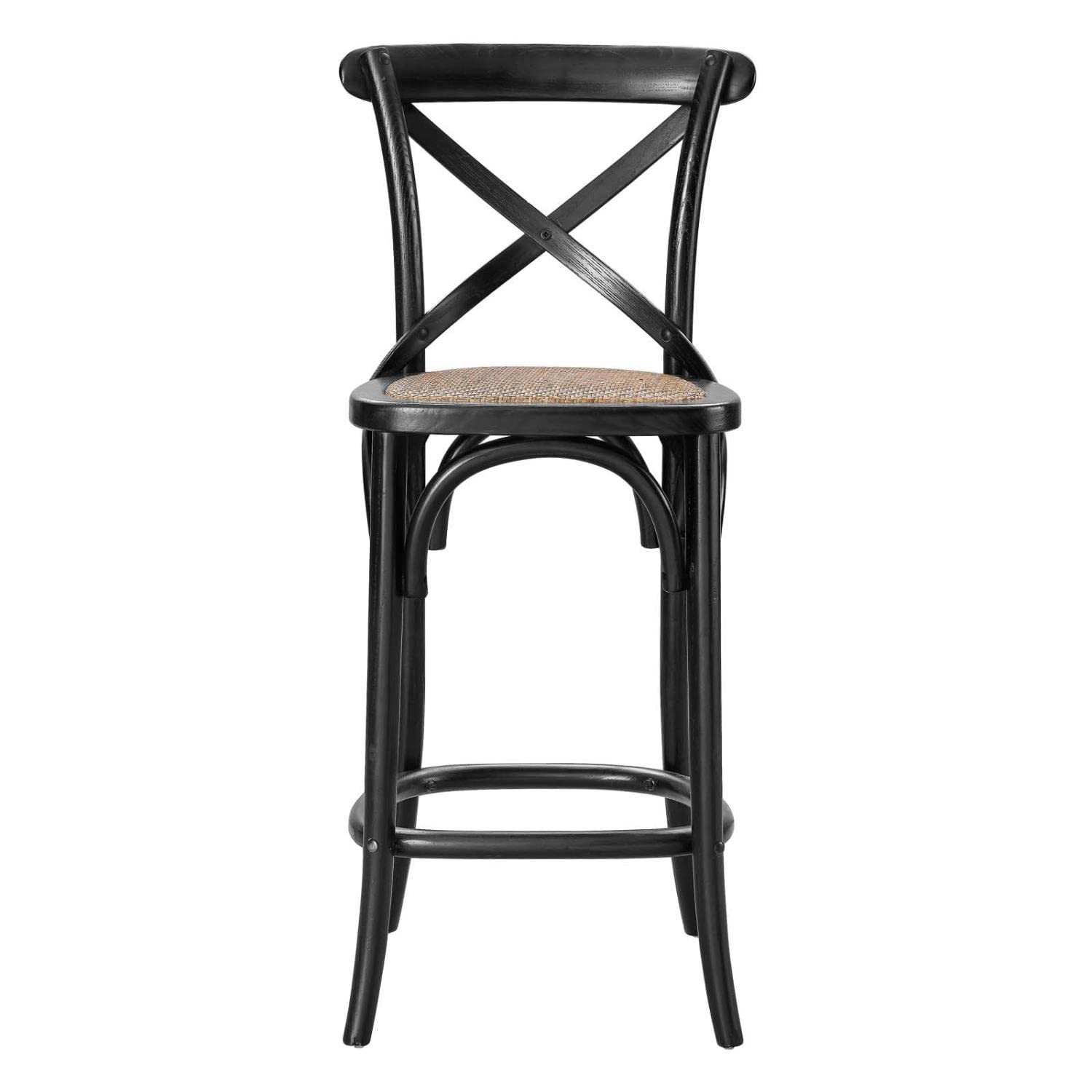 Modway Gear 39.5″ Rattan and Elm Wood Counter Stool in Black Finish