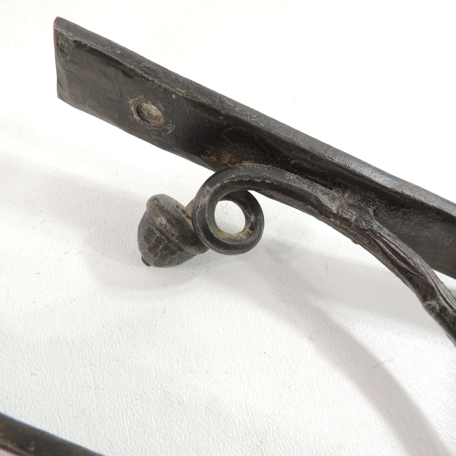 Vintage Wrought Iron Shelf Brackets Pair Hand Forged Brown Patina Metal Acorns B