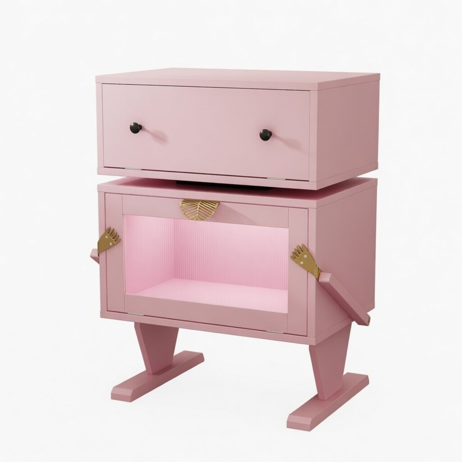 Pink Robot LED Nightstand with Rotating Drawer, 20.7″ Wide Modern End Table