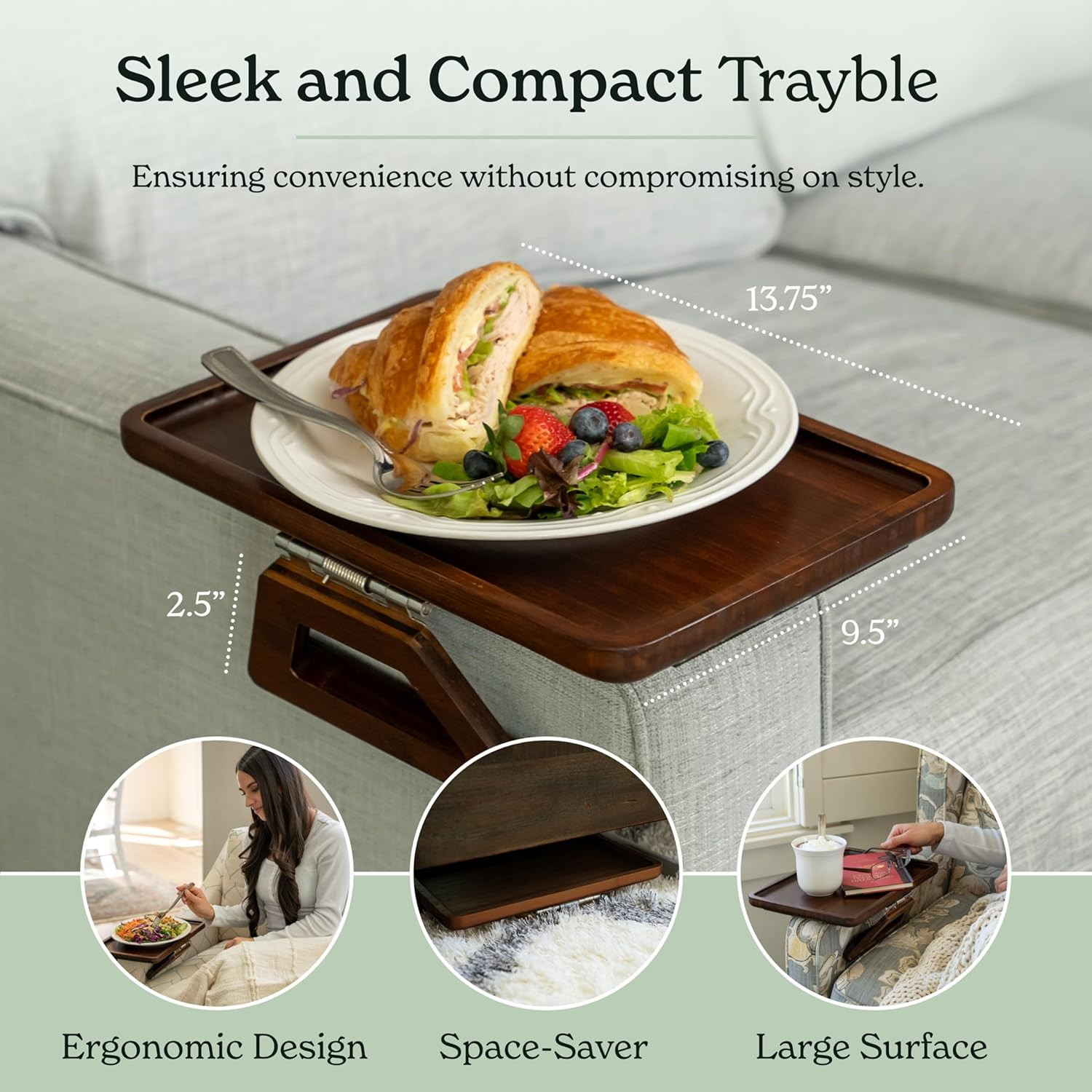 Home Bamboo Trayble Couch Arm Table, Clip on Tray Sofa Table for Couches. Sofa A